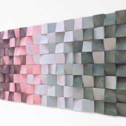 Modern Rustic Wood Wall Art Acoustic Diffuser, Brown Gray Pink Green Mosaic - thumbnail 2