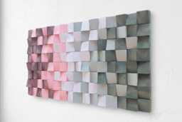 Modern Rustic Wood Wall Art Acoustic Diffuser, Brown Gray Pink Green Mosaic