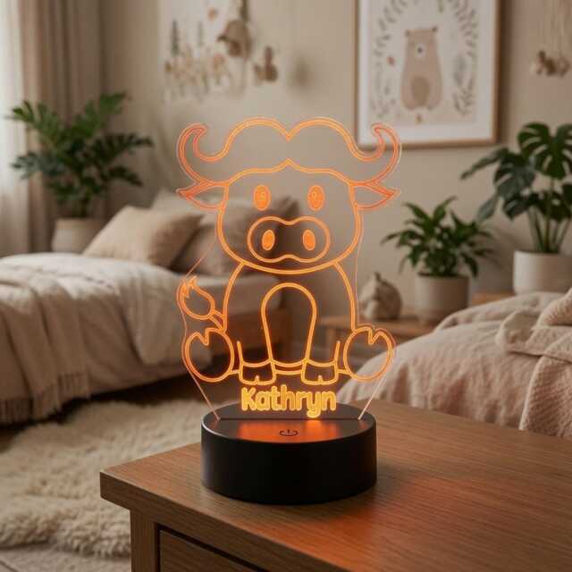 Personalised Buffalo Night Light Animal Led Light, Kids Room Decor - image 1
