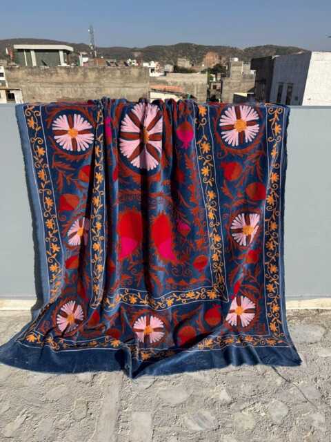 Handmade Velvet Suzani Quilt - Elegant Embroidered Bedding - image 1
