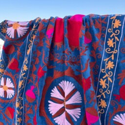 Handmade Velvet Suzani Quilt - Elegant Embroidered Bedding - thumbnail 2