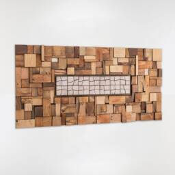 Horizontal Wood Wall Sculpture, Large Textured Art, Sustainable Quiet Luxury Decor - thumbnail 1