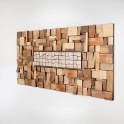 Horizontal Wood Wall Sculpture, Large Textured Art, Sustainable Quiet Luxury Decor - thumbnail 2