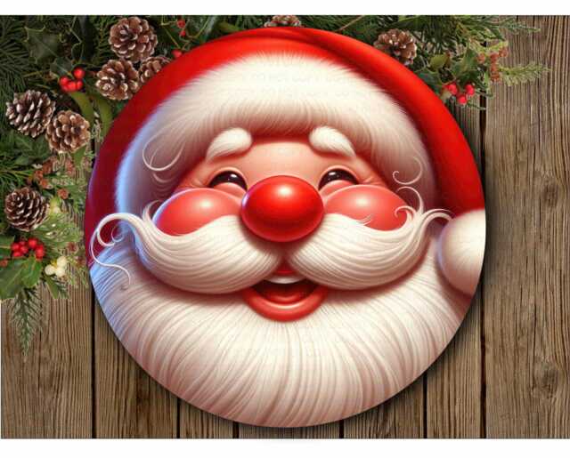 Jolly Santa Face Christmas Sign, Metal Sign For Christmas, Santa Wreath Santa Smiling - image 1