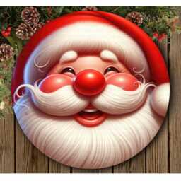 Jolly Santa Face Christmas Sign, Metal Sign For Christmas, Santa Wreath Santa Smiling - thumbnail 2