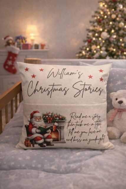 Christmas Reading Cushion Personalised Book Pillow Festive With Pocket Kids Gift Eve Box Custom Holiday - image 1
