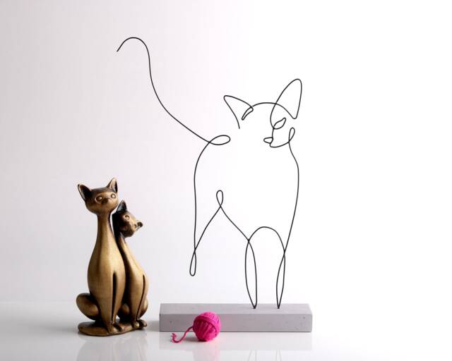 Handmade Cat Wire Sculpture Abstract Metal Art, Shelf Decor - image 1