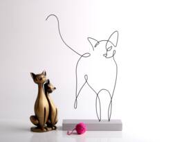 Handmade Cat Wire Sculpture Abstract Metal Art, Shelf Decor - thumbnail 1