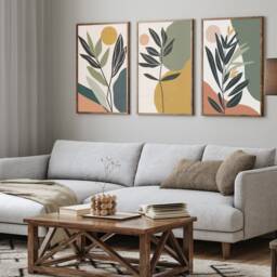Boho Abstract Wall Art Prints, Decor, Set Of 3 Scandi Art, Mid Century, Black, Beige, Green, Terracotta - thumbnail 2