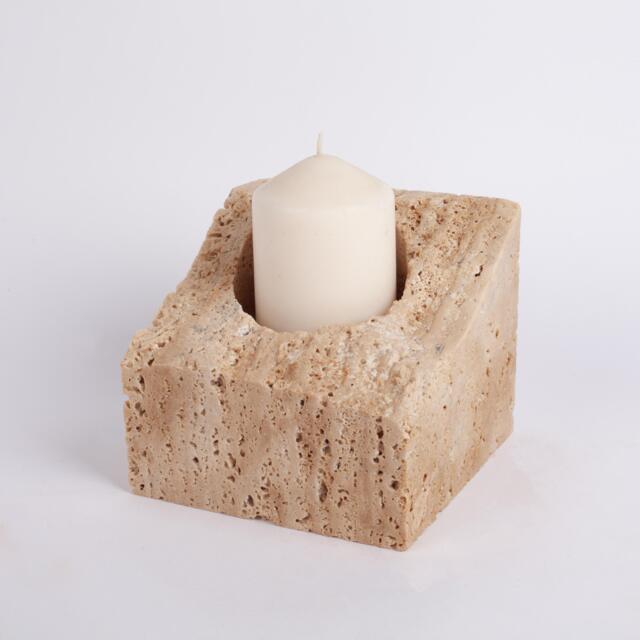 Natural Beige Travertine Candleholder - image 1