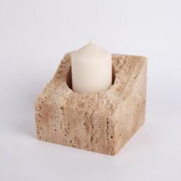 Natural Beige Travertine Candleholder - thumbnail 1