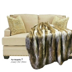 Coyote Stripe Faux Fur Throw Blanket - Plush Wolf Fur, Minky Lining