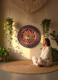 Lotus Flower Mandala, Colored Wooden Wall Art, Laser Cut - thumbnail 1