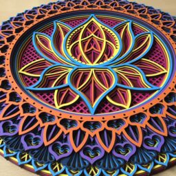 Lotus Flower Mandala, Colored Wooden Wall Art, Laser Cut - thumbnail 2