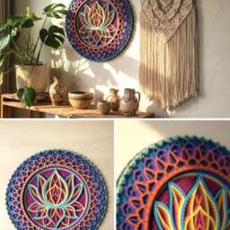 Lotus Flower Mandala, Colored Wooden Wall Art, Laser Cut - thumbnail 3