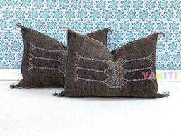 Yakiti-Brown Square Moroccan Pillows , Aka Cactus Silk Pillow, Decorative Pillows, Sabra Pillows, Moroccan Decor Designer Cactus