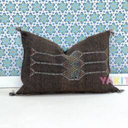 Yakiti-Brown Square Moroccan Pillows , Aka Cactus Silk Pillow, Decorative Pillows, Sabra Pillows, Moroccan Decor Designer Cactus - thumbnail 3