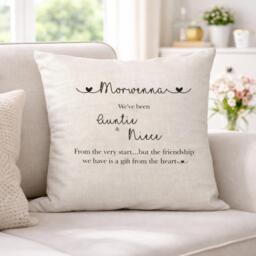 Personalised Auntie & Niece Cushion, Gift For From Niece, Birthday Or Christmas Gift, Missing You Custom Cushion Keepsake - thumbnail 1