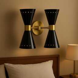 Black & Brass Diabolo Wall Sconce - Mid Century Modern Sputnik Light - thumbnail 2
