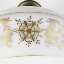 Semi Flush Mount Ceiling Light - 1970's White Shade With Elegant Gold Design Paired Custom Antique Brass Fixture Three Bulb - thumbnail 3