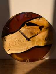 Handcrafted Brown Epoxy Resin Wood Wall Clock Rustic Modern Decor