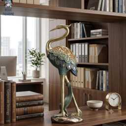 Handcrafted Resin Golden Crane Bird Sculpture Traditional Chinese Style Animal Statue - Lucky Figurine Elegant Home Decor - thumbnail 2
