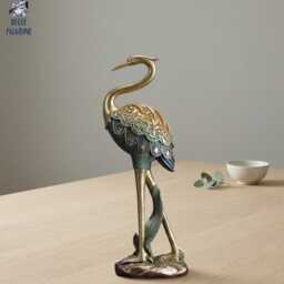 Handcrafted Resin Golden Crane Bird Sculpture Traditional Chinese Style Animal Statue - Lucky Figurine Elegant Home Decor - thumbnail 1