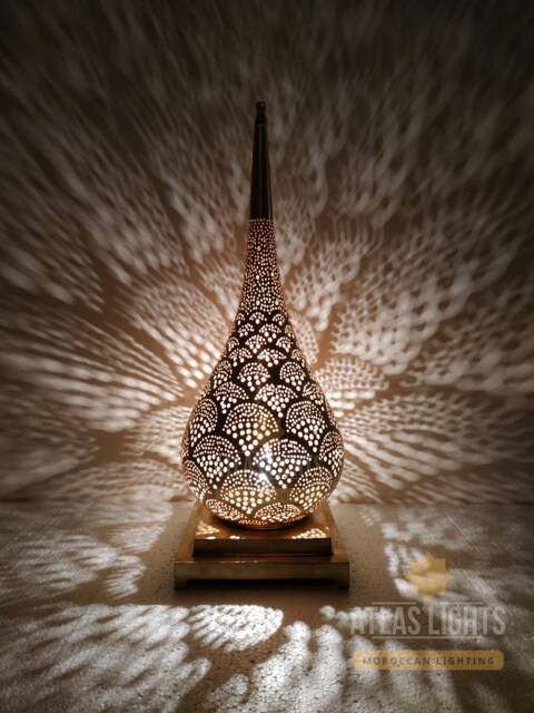 Moroccan Brass Table Lamp Hand-Sculpted Antique Style - image 1