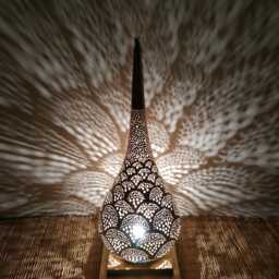 Moroccan Brass Table Lamp Hand-Sculpted Antique Style - thumbnail 4