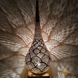 Moroccan Brass Table Lamp Hand-Sculpted Antique Style - thumbnail 3
