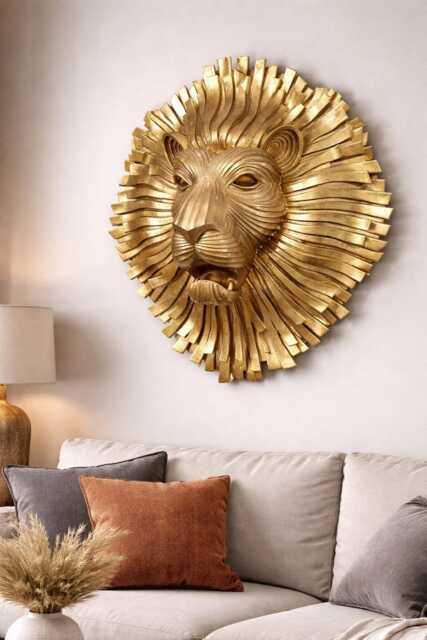 Golden Lion Head Wall D??cor, Large Sculpture, Statement Art, Luxury Animal Hanging, Modern Home Decoration - image 1