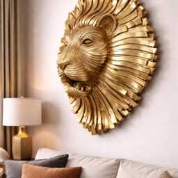 Golden Lion Head Wall D??cor, Large Sculpture, Statement Art, Luxury Animal Hanging, Modern Home Decoration - thumbnail 2