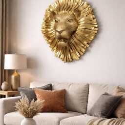 Golden Lion Head Wall D??cor, Large Sculpture, Statement Art, Luxury Animal Hanging, Modern Home Decoration - thumbnail 3