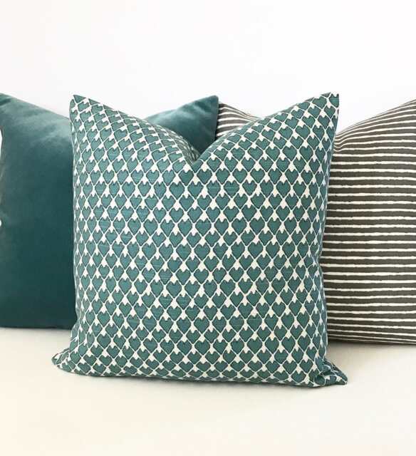 Teal Ikat Pillow Cover Geometric Heart Arrow Accent - image 1