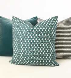 Teal Ikat Pillow Cover Geometric Heart Arrow Accent - thumbnail 1
