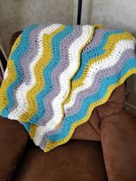 Crochet Throw Blanket, Decorative Throw, Lapghan, Chunky Soft Baby Blue White Yellow Mustard Lap
