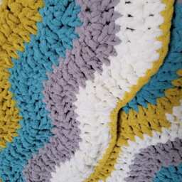 Crochet Throw Blanket, Decorative Throw, Lapghan, Chunky Soft Baby Blue White Yellow Mustard Lap - thumbnail 2