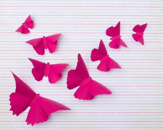 Whimsical Decor 3D Butterfly Wall Art For Girls Room, Nursery, Classroom, Art, Flight Of Magenta Silhouettes - image 1