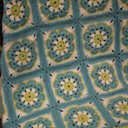 African Rose 100% Wool Baby Blanket in Light Blue, Green & Cream - thumbnail 2