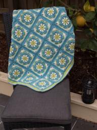African Rose 100% Wool Baby Blanket in Light Blue, Green & Cream