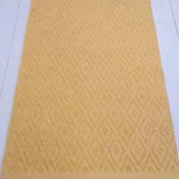 Handmade Mustard Yellow Cotton Diamond Rug, Washable Reversible Rug - thumbnail 2