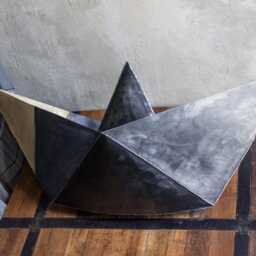 Big Sculpture Origami Metal Boat, Industrial Design, Black & Gold, By The Steel Style Things - thumbnail 4
