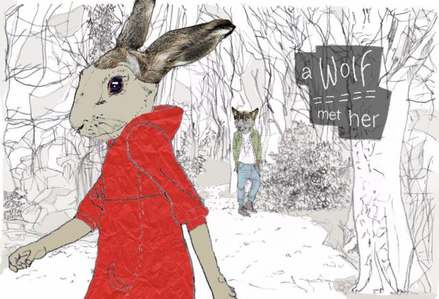 Wolf Met Her Little Red Riding Hood Art Print Rabbit Lover Gift - image 1
