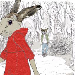 Wolf Met Her Little Red Riding Hood Art Print Rabbit Lover Gift - thumbnail 3