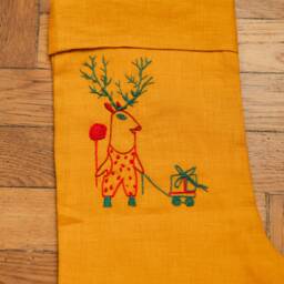 Hand Embroidered Linen Christmas Stocking Personalized - thumbnail 2