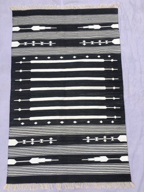 3x5 Black & White Cotton Rug Dhurrie - Stripes - image 1