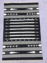 3x5 Black & White Cotton Rug Dhurrie - Stripes - thumbnail 1