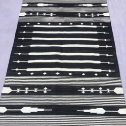 3x5 Black & White Cotton Rug Dhurrie - Stripes - thumbnail 2