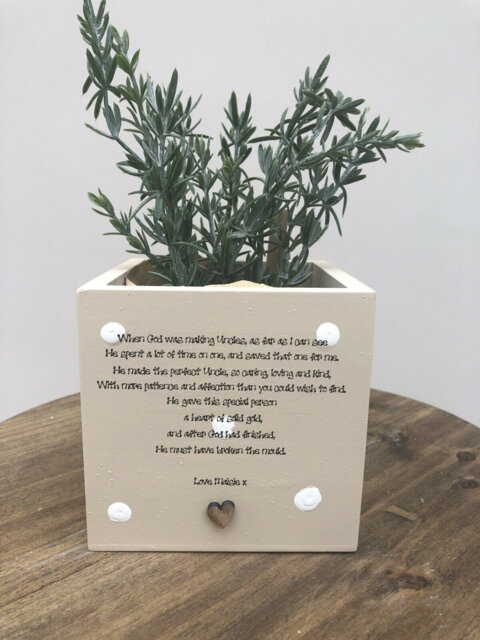 Uncle Personalised Flower/Plant Pot Gift From Niece Or Nephew. Great Uncle Or Any Name. Shabby Chic Style Birthday Christmas Etc - image 1