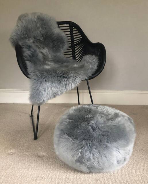 Grey Sheepskin Pouffe, Silver Grey Sheepskin, Furry Footstool, Interior Accessory, Design, Hygge, Luxury Pouffe - image 1